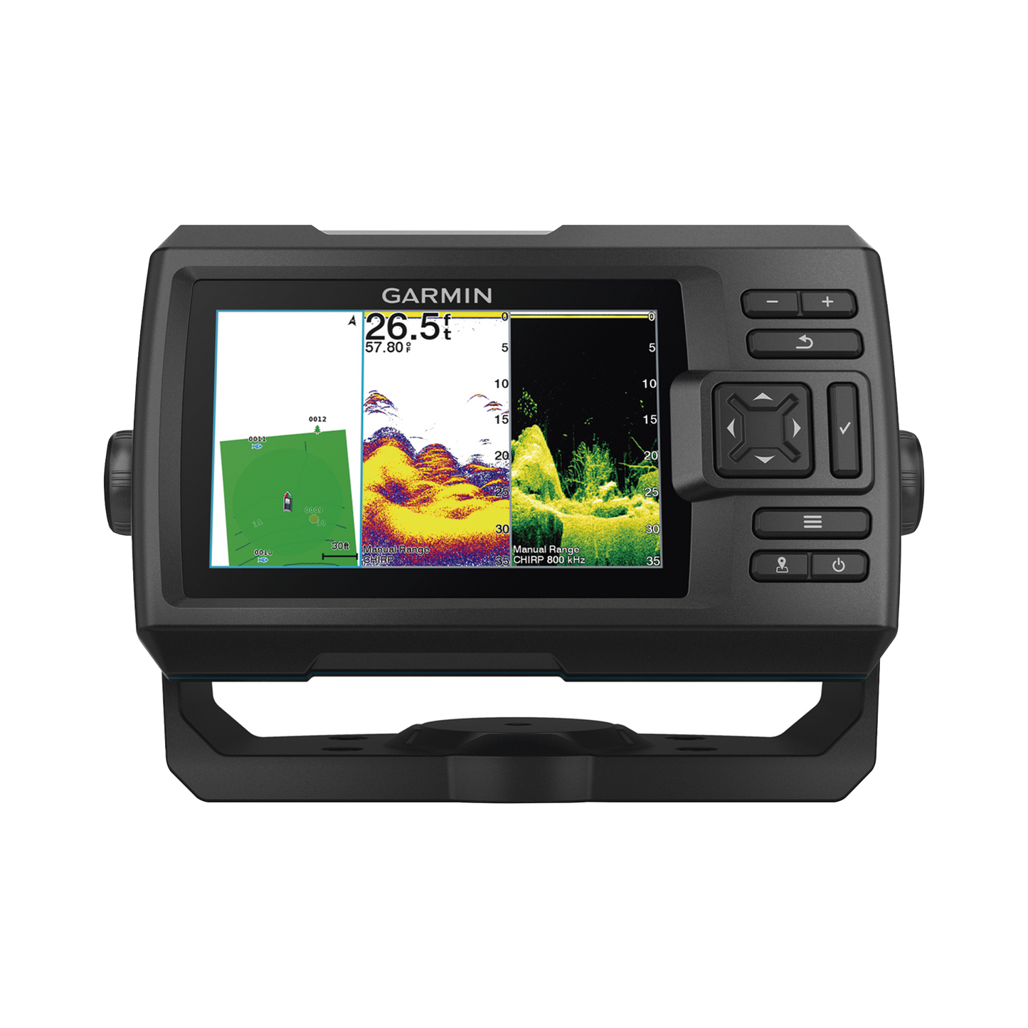 10-02551-01 - Fishfinder STRIKER™ Vivid 5cv / Pantalla WVGA a Color 5.0" / Resolución 800x480 píxeles / Receptor GPS Integrado / Sonda Tradicional Frecuencia Dual / ClearVü / Potencia de Transmisión 500 W (RMS) / IPX7 / Quickdraw Co