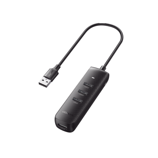 10915 HUB USB-A 3.0 4 en 1 | 4 Puertos USB-A 3.0 (5Gbps) | Cable de 25 cm | Indicador Led | Ideal para Transferencia de Datos | Entrada USB-C para alimentar equipos de mayor consumo como discos duros | Color Negro.