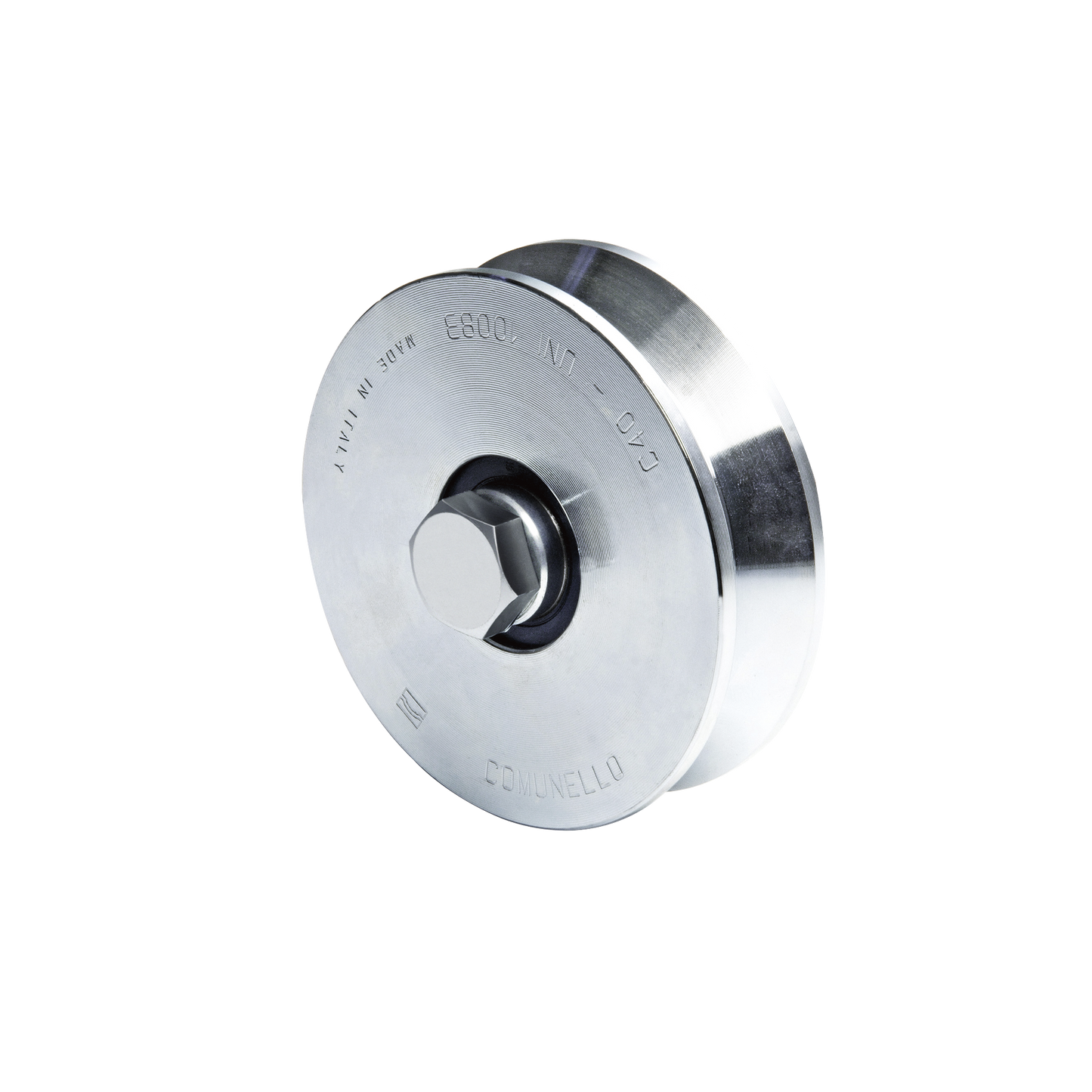 1150-2050-001 - Rueda de 12 cm SIN Soporte Para Puertas Corredizas de Hasta 450 Kg / Canal Tipo "V"