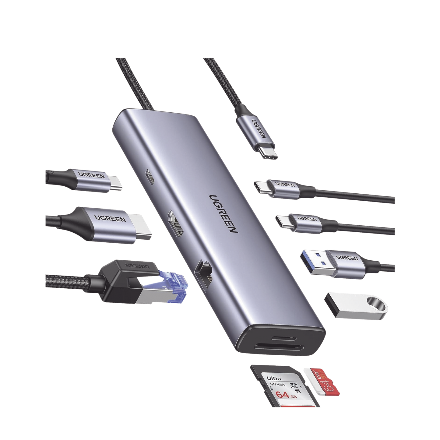 15375 HUB USB-C (Docking Revodok) 9 en 1 | 2 USB-A 3.0 (5Gbps) | 2 USB-C (5Gbps) | USB-C PD Carga 100W | HDMI 4K@60Hz | RJ45 (Gigabit Ethernet) | Lector Tarjetas SD + Micro SD (TF) Simultáneo | Chip de Última Generación | Caja de Aluminio.
