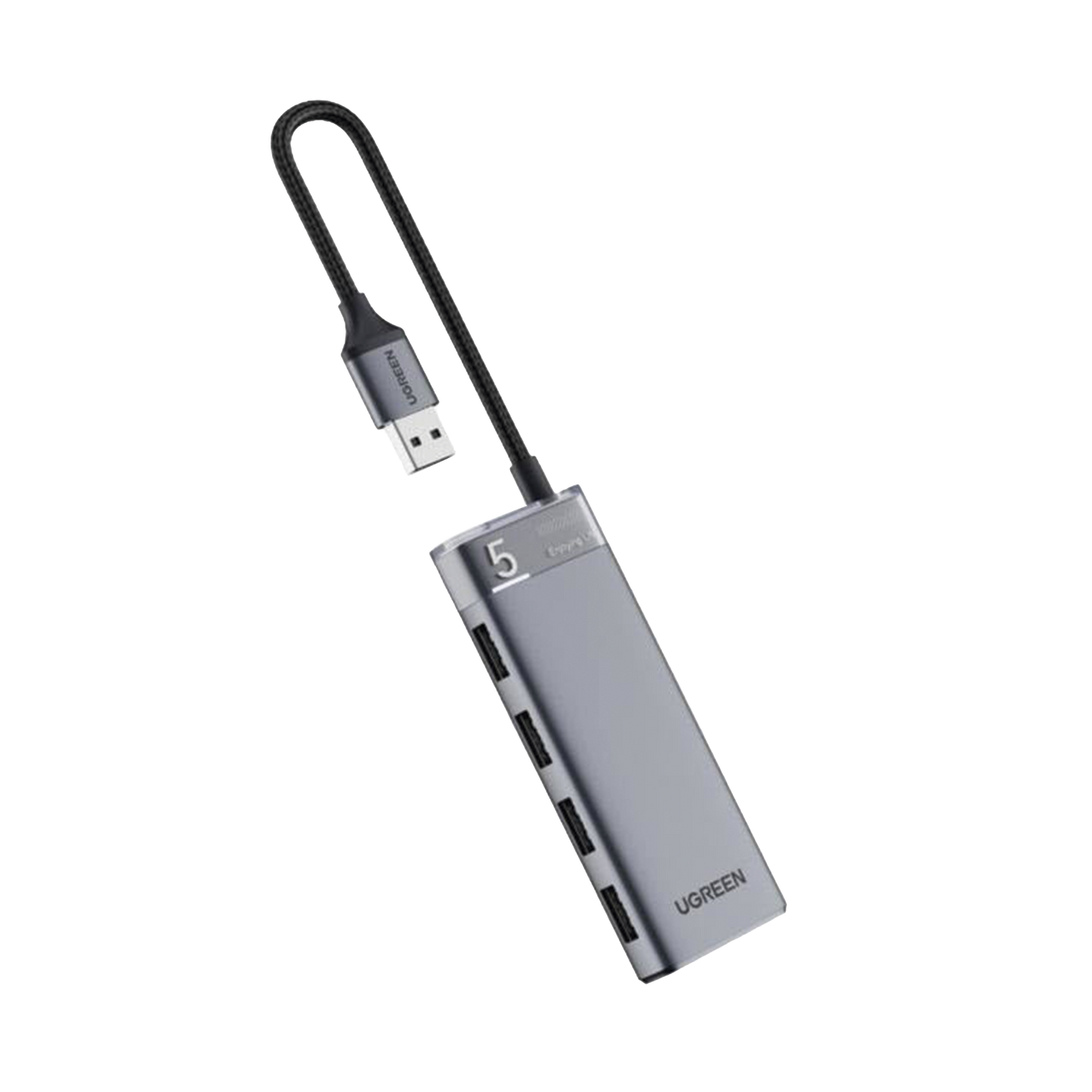 15548 - HUB USB-A 3.2 Gen1 4 EN 1 | 4 Puertos USB-A (5Gbps) | Carcasa ABS + PC | Soporta OTG | Luz Indicadora LED | Cable de Nylon Trenzado de 20cm (Mas de 20000 flexiones) | Interfaz Niquelada | Color Gris Metalizado.