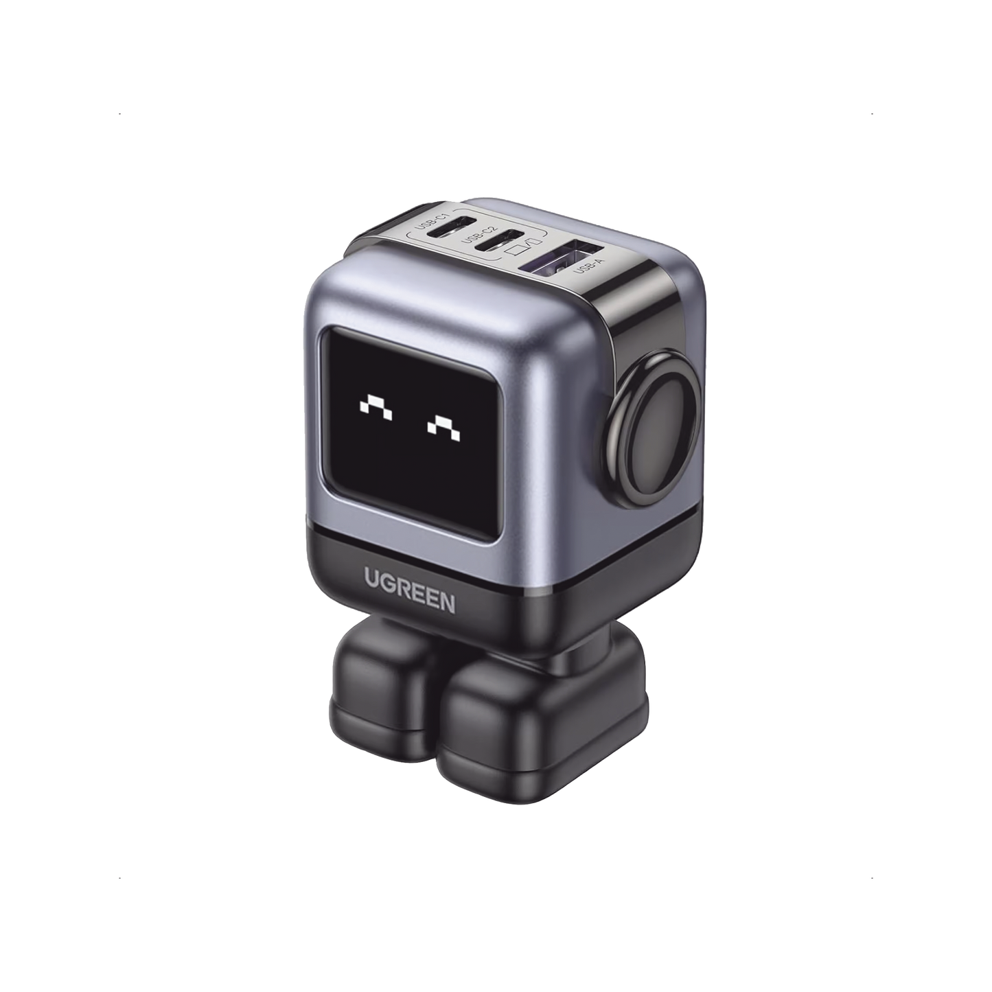 15570B - Cargador RobotGaN de 65W Serie UNO | 3 Puertos de Carga R�pida | 2 USB-C | 1 USB-A | PD 3.0 | QC 4.0 | Carga Inteligente | Tecnolog�a GaN II | Zapato Magn�tico Extra�ble | Carcasa Ign�fuga | Pantalla LED
