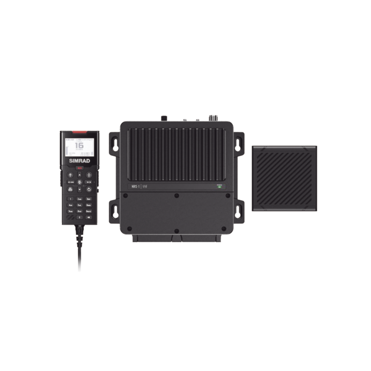 Radio Marina Simrad VHF / Homologación DSC Clase D / Microteléfonos 8 (4 Inalámbricos, 4 Cable) / Altavoces Externos 4 / Conectividad NMEA 0183 y NMEA 2000 / Receptor GPS Integrado / Función Track Buddy