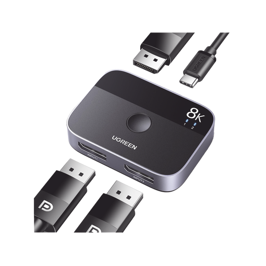 15708 Conmutador DP 1.4 8K | HDMI Splitter 2 Entradas a 1 Salida | Bidireccional | 3D | HDR10+ | Dolby Atmos | 240Hz | 48Gbps | Compatible Free-Sync/G-Syng | Sincronización de Audio | Potentes Chips de Última Generación.