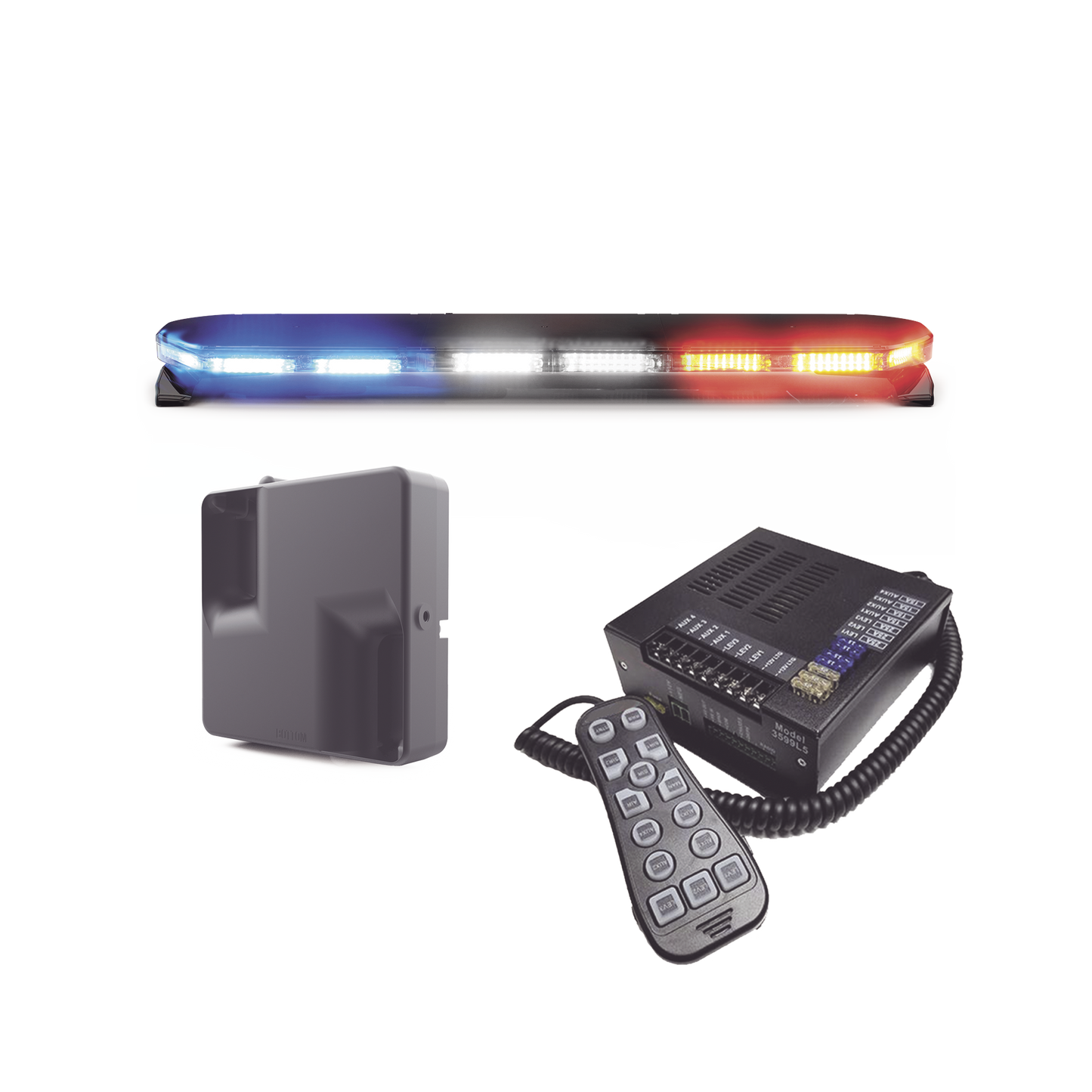 16TR47KIT300C - Kit de Sirena, Bocina y Torreta de 47", Serie 16 con 300 LEDs, Dual Color, Frente: Rojo/Blanco, Azul/Blanco, Trasero: Rojo/Ámbar, Azul/Ámbar