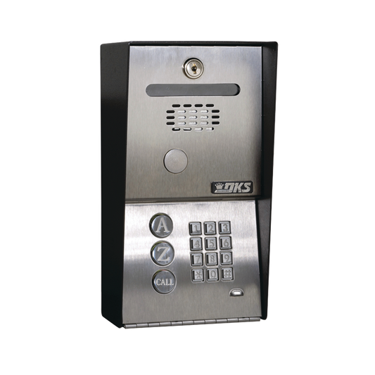 1802-090 Audioportero Telefónico DKS Con Directorio / 100 Números Telefónicos / Control Para 2 Puertas / Gabinete Para Sobreponer / Marcación a 16 Digitos / Linea análoga o digital