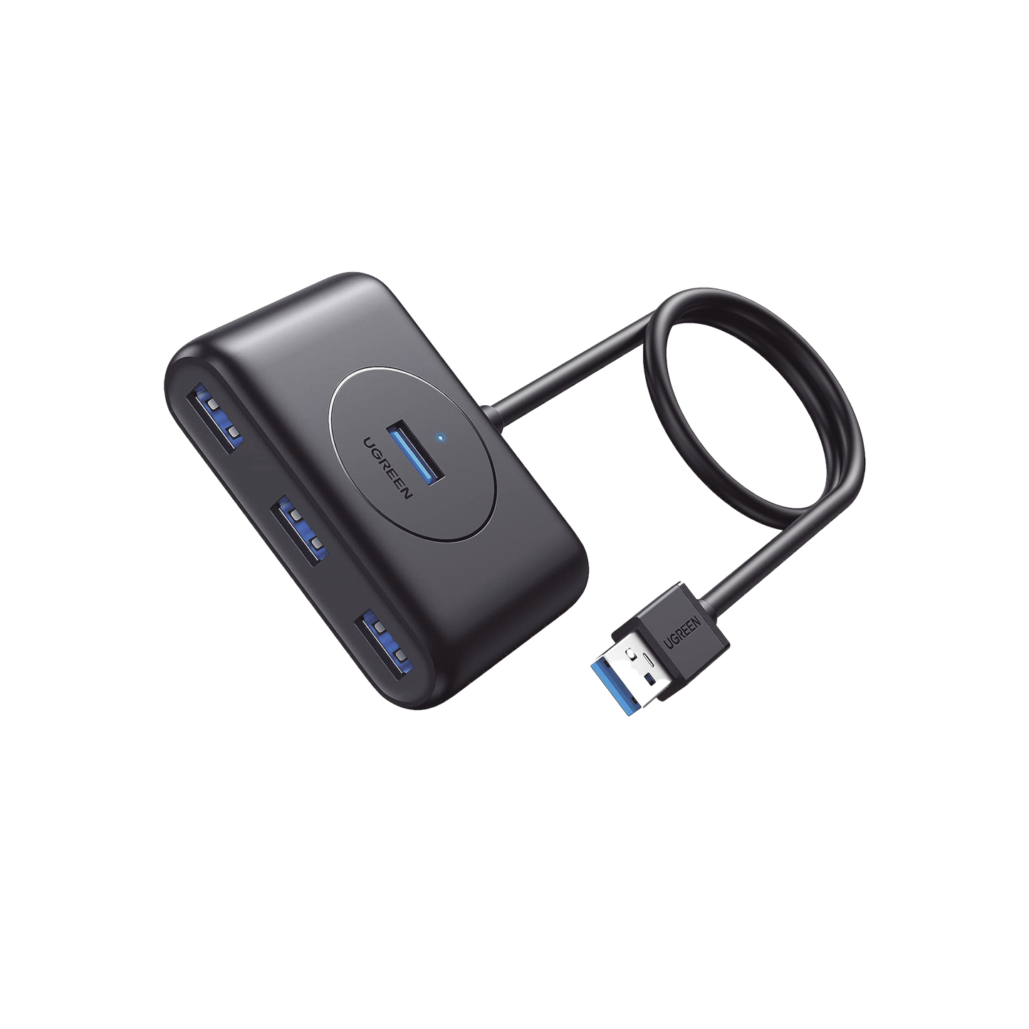 20291 HUB USB-A 3.0 4 en 1 | 4 Puertos USB-A 3.0 (5Gbps) | Entrada USB-C (PD 5V2A) | Cable de 1 Metro | Indicador Led | Ideal para Transferencia de Datos | Entrada USB-C para alimentar equipos de mayor consumo | Color Negro.