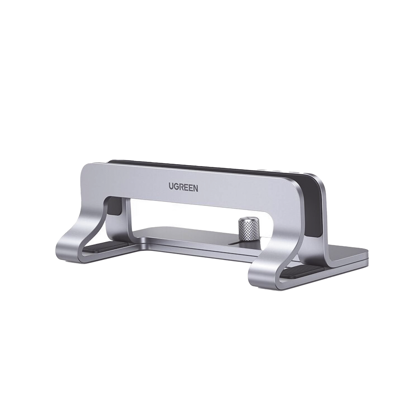 20471 - Soporte Vertical para Laptop / Adecuado para escritorio / Anchura Ajustable (12-26mm) / Amplia compatibilidad / Anti-Arañazos / Anti-Deslizante /Ajustable Mediante Tornillos / Color Plata / Aluminio + Silicona