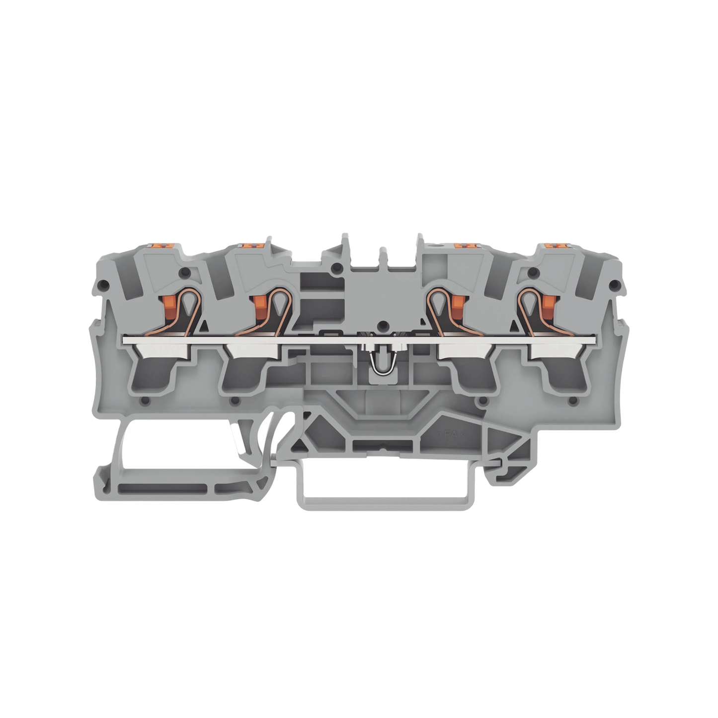 2204-1401 Borna de paso para 4 conductores; con tecla; 4 mm²; con orificio de prueba; Marcaje lateral y central; para carril DIN 35 x 15 y 35 x 7,5; Push-in CAGE CLAMP®; 4,00 mm²; gris