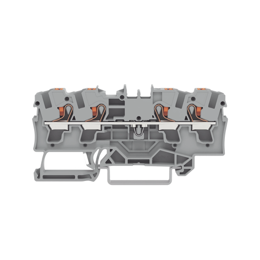 2204-1401 Borna de paso para 4 conductores; con tecla; 4 mm²; con orificio de prueba; Marcaje lateral y central; para carril DIN 35 x 15 y 35 x 7,5; Push-in CAGE CLAMP®; 4,00 mm²; gris
