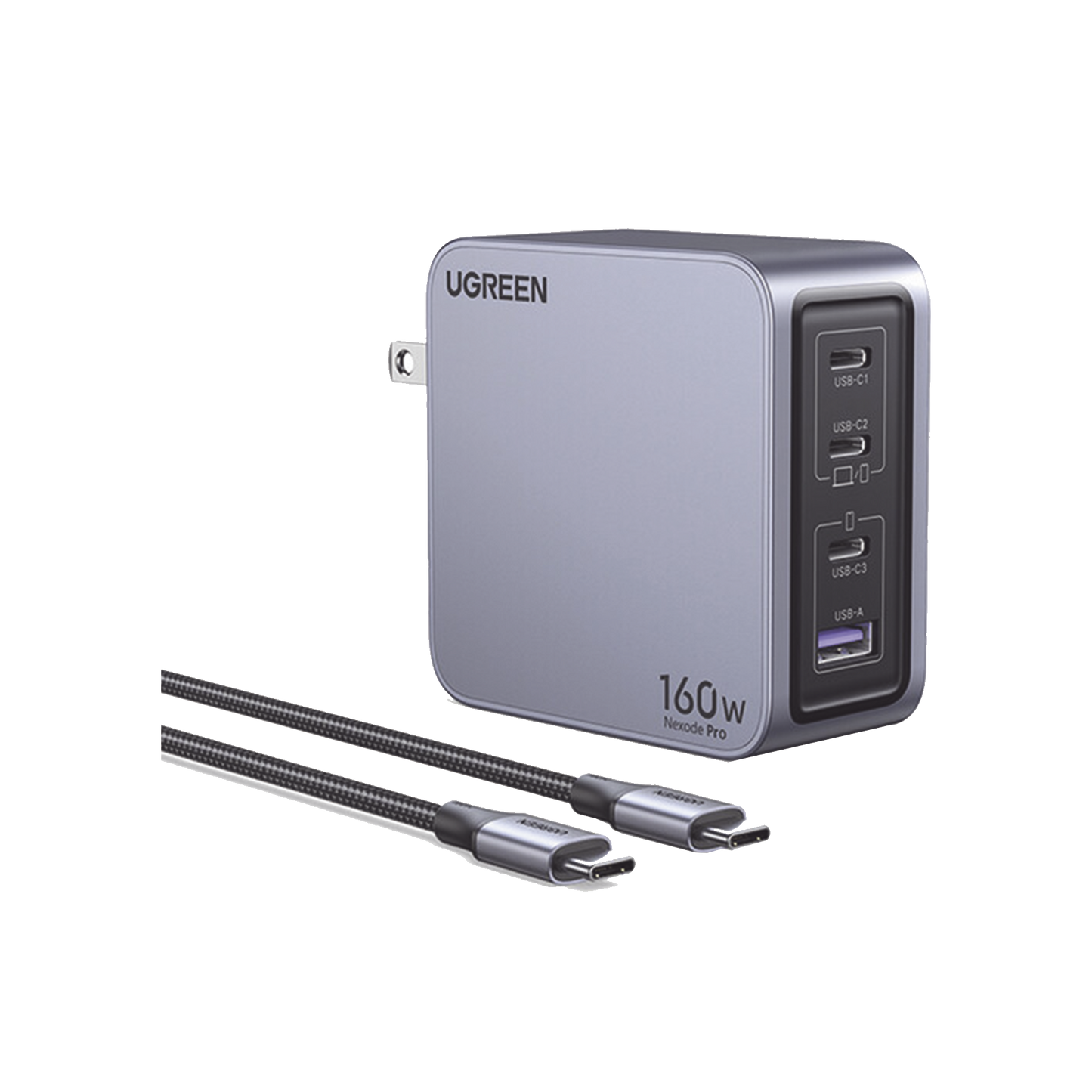 25876 Cargador de 160W serie Nexode Pro | 4 Puertos de Carga Rápida | 3 USB-C | 1 USB-A | Tecnología GaNInfinity | PD3.1 de 140W / QC4.0 | Tecnología de Protección Térmica | Optimiza la Carga | Caja de Aluminio | Incluye Cable