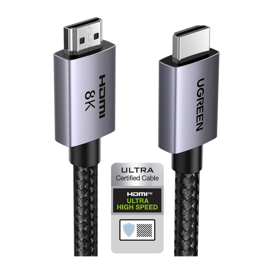 25910 Cable HDMI 2.1 de 8K@60Hz | 2 m | 48Gbps | HDR10+ | 3D Inversivo| eARC | Dolby ATMOS |   VVR | QMS | QFT | ALLM | 3 modos de Visualización | Certificado HDMI 8K | Niquelado | Nylon Trenzado | Carcasa de Aluminio.