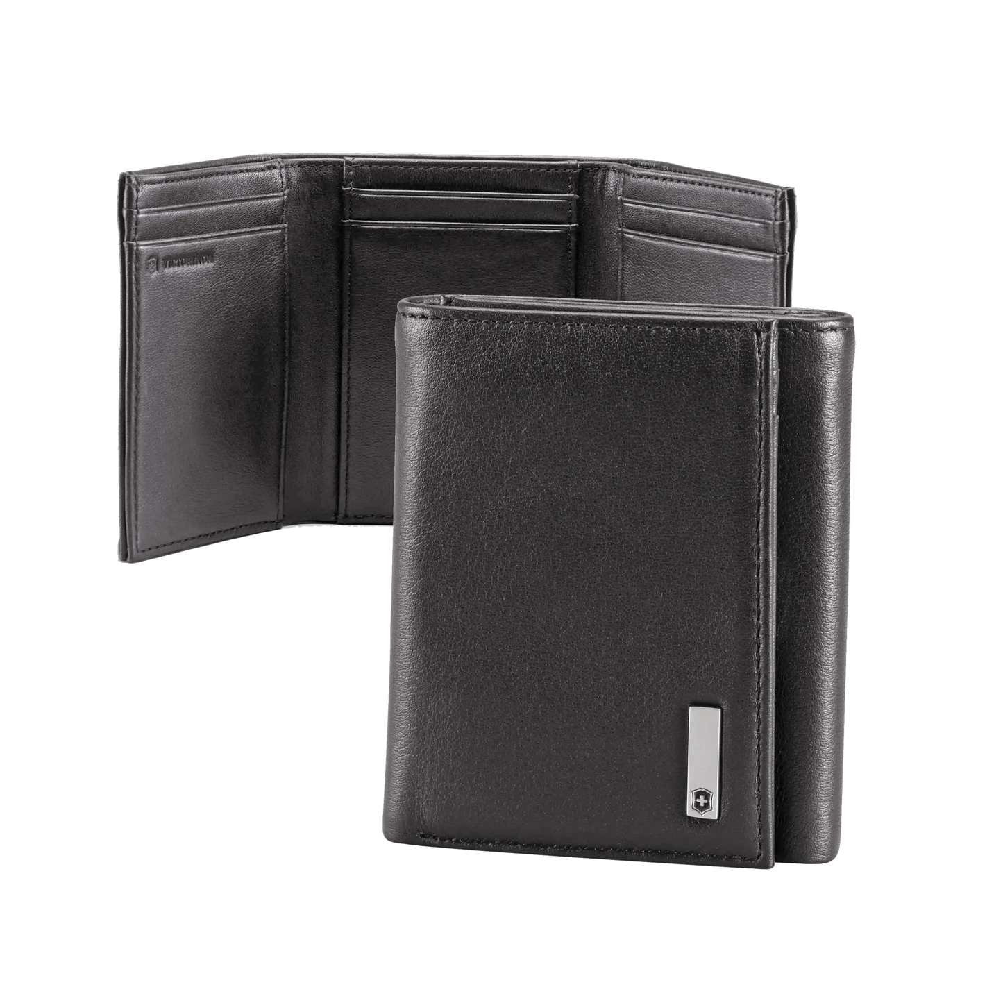 3016-3501 - Cartera Athens Negra de Piel con Compartimento de Micromalla para ID. Doblable en 3 Partes con Divisor de Billetes. Pocket Wallet