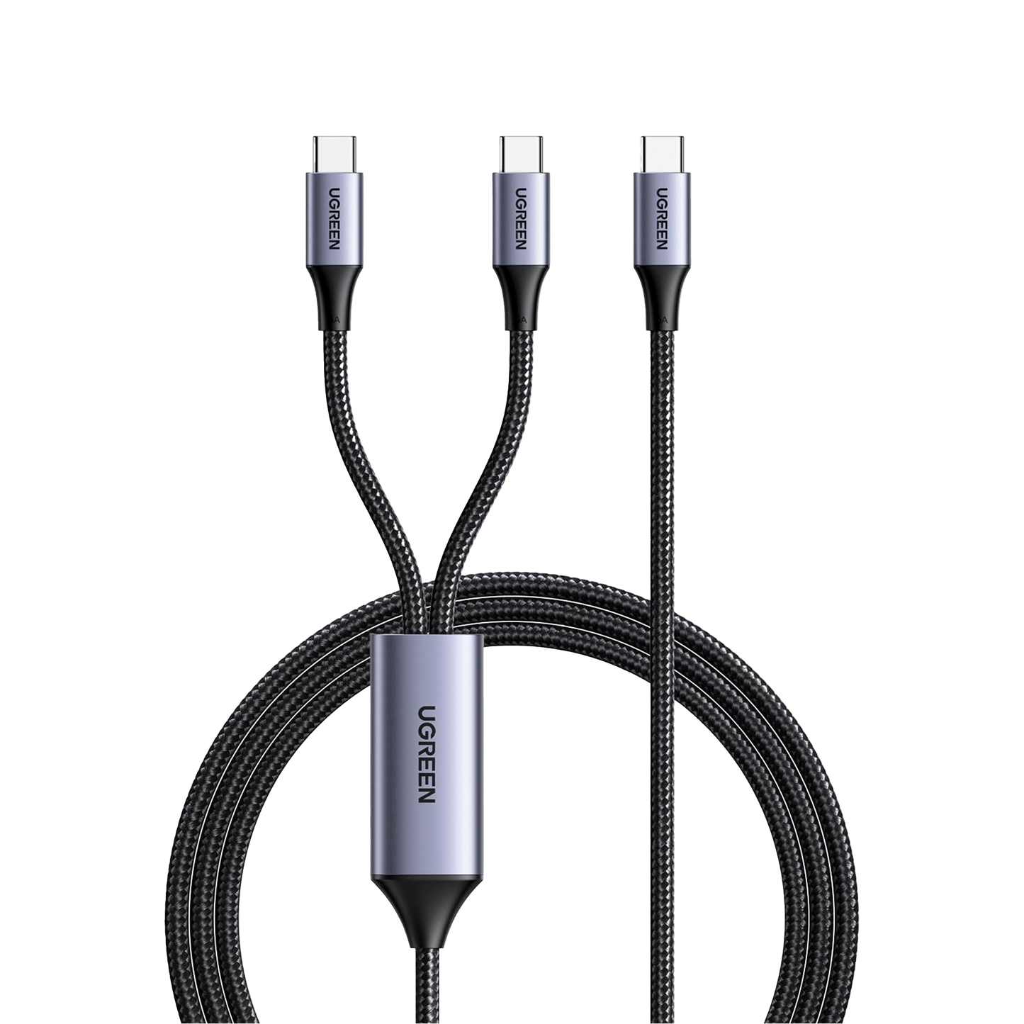 35087 Cable USB-C a Y (USB-C & USB-C) | 1.5 Metros | Carga Rápida de hasta 100W | PD3.0 | QC4.0/3.0/2.0 | FPC | AFC | Protección Integrada| Caja de Aluminio | Nylon Trenzado | Amplia Compatibilidad | Color Negro.