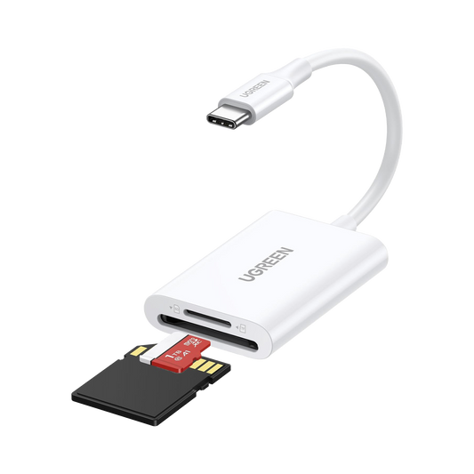 35506 Lector de Tarjetas USB-C 3.1 | Soporta Micro-SD (TF) /SD | 5Gbps | 170 MB/s | OTG | Soporta hasta 2TB | Admite intercambio en Caliente | 2 tarjetas simultaneas | Soporta Windows/Mac OS/Linux | Color Blanco