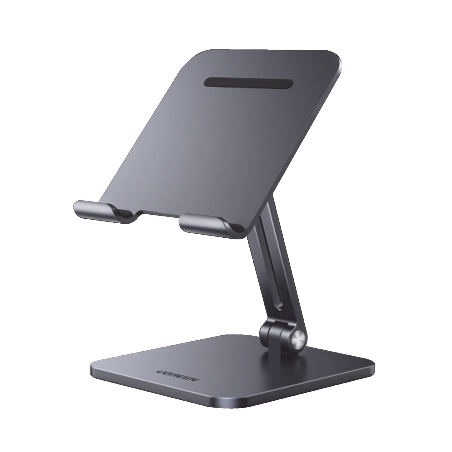 Soporte de Aluminio para IPad & Tablet | Plegable |Angulo Ajustable de 180° y 270° | Base Antideslizante | Protección de Silicona | Amplia Compatibilidad con dispositivos de 7.9 a 12.9 | Aluminio Solido | Color Gris