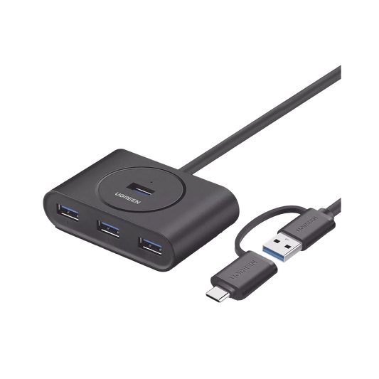 40850 HUB USB-A/C 3.0 4 en 1 | Con Conector USB-C | 4 Puertos USB-A 3.0 (5Gbps) | Cable de 25cm | Indicador Led | Ideal para Transferencia de Datos | Entrada Micro USB para alimentar equipos de mayor consumo.