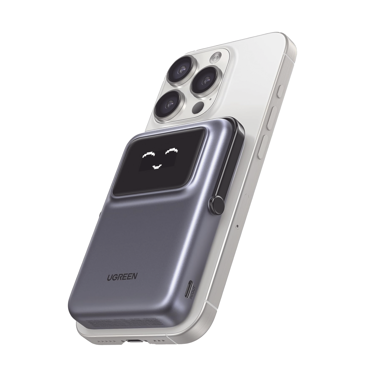 45327 - Power Bank Serie UNO Inalambrico | 10000mAh | 7.5W/20W | Con Emojis de Estado | Carga Rápida USB-C Bidireccional | Pantalla TFT Inteligente | Con Holder | Color Grey.