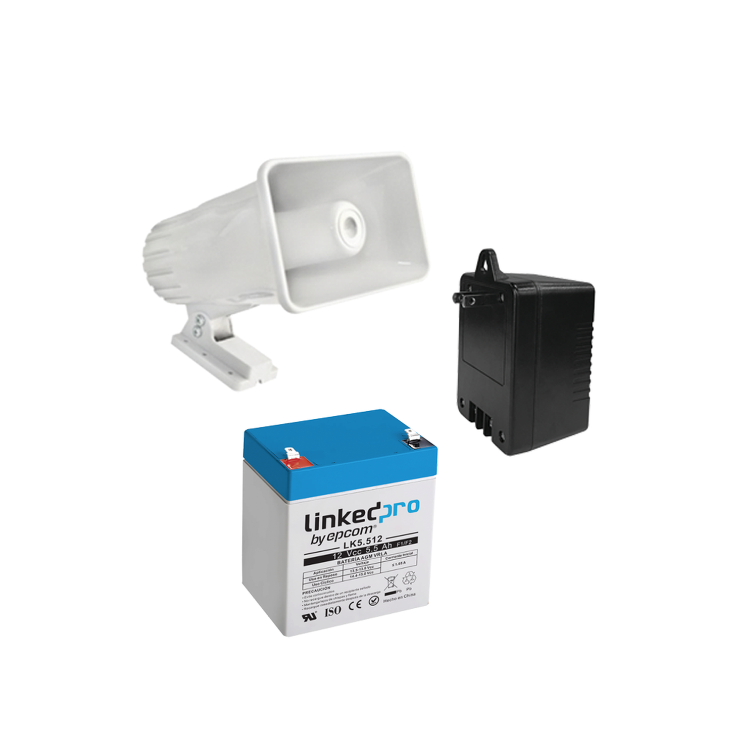 4A16V30W - Kit de accesorios con Bateria 5.5 Ah, Transformador 16.5Vca y sirena de 30 watts