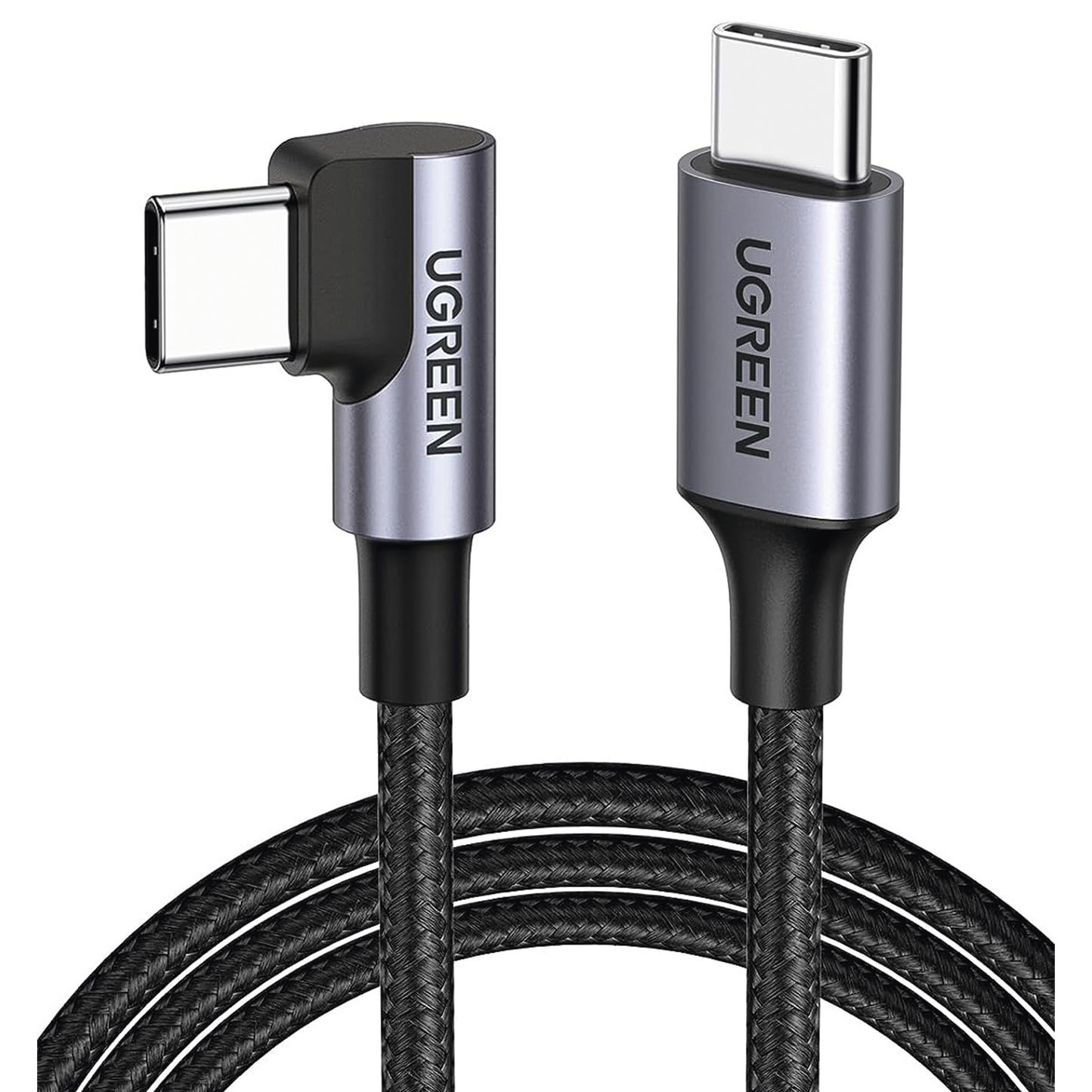50123 - Cable USB-C a USB-C | 1 Metro (3.28 Pies) | Conector con �ngulo Recto de 90� | Carga R�pida de hasta 60W | 480 Mbps | PD3.0 | QC4.0/3.0/2.0 | FPC | AFC | Protecci�n Integrada | Caja de Aluminio | Nylon Trenzado | Color Negro