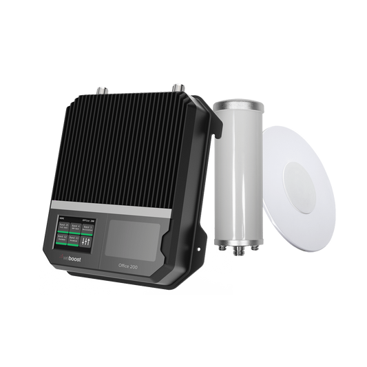 KIT Amplificador de señal celular 4G LTE, 3G y VOZ. Especial para cubrir áreas de hasta 1600 m² por ser de grado comercial e industrial. Soporta múltiples operadores, tecnologías y usuarios.