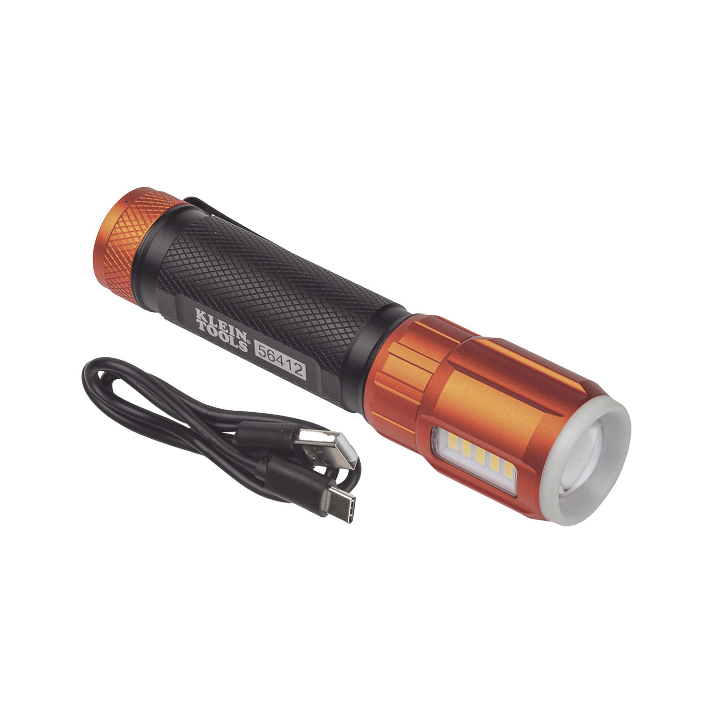 56412 - Linterna LED Portátil Recargable 500 Lúmenes con Luz Frontal y Lateral de Trabajo. Lámpara con tapa de Extremo con Imán, USB-C