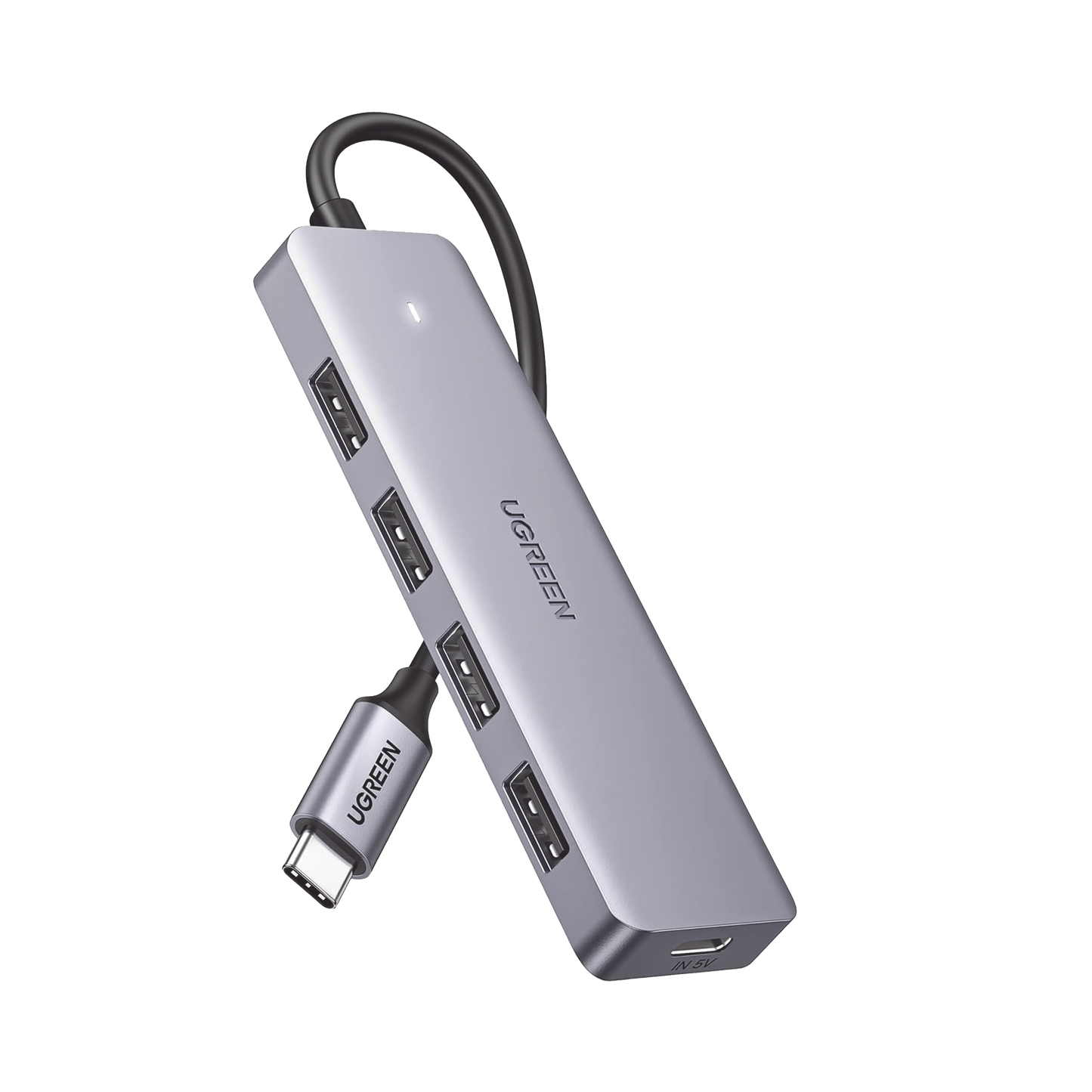 70336 HUB USB-C 3.0 4 EN 1 | 4 Puertos USB-A (5Gbps) | Carcasa ABS + PC | Soporta OTG | Luz Indicadora LED | Compatible con iPhone 15 Pro MAX) | Interfaz Niquelada | Color Gris Metalizado | Cable de 15cm.
