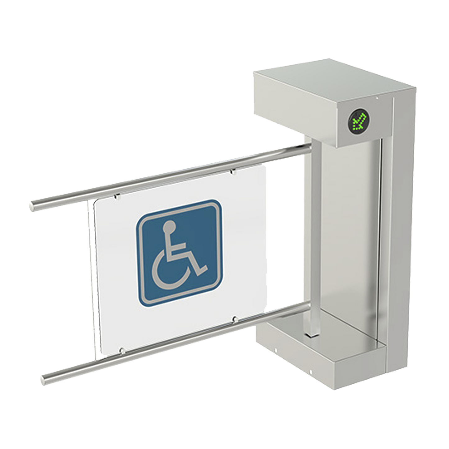 705-EN-1 - Torniquete De Cortesía Motorizado / Acabado En Acero Inoxidable Con Hoja de Acrílico / Bidireccional / Compatible con Cualquier Control De Acceso de Contacto Seco