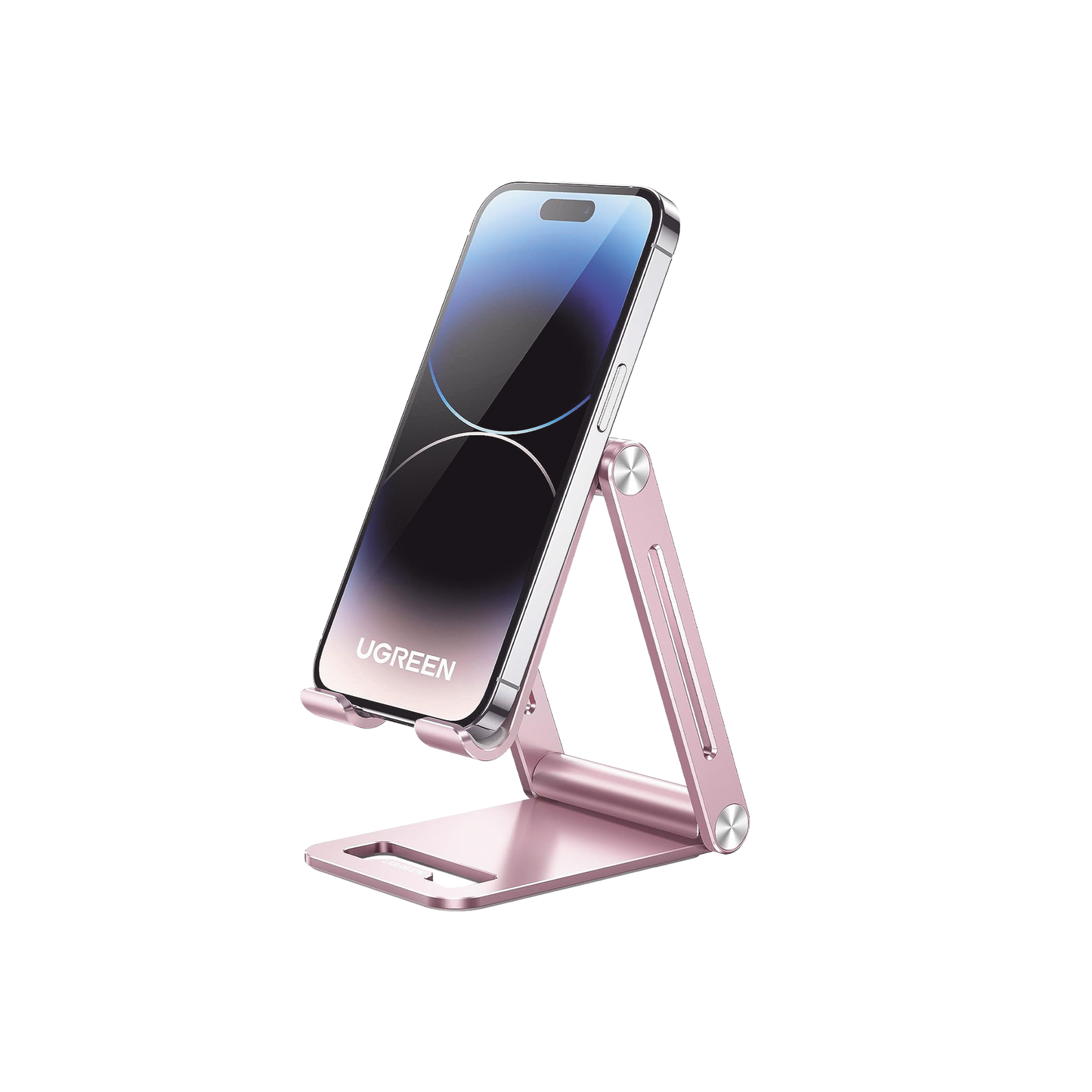 90460 Soporte para Teléfono Celular de Aluminio / Angulo Ajustable / Amplia Compatibilidad con dispositivos de 4.7 a 7.9 / Antideslizante / Antiarañazos / Plegable / Color Rosa