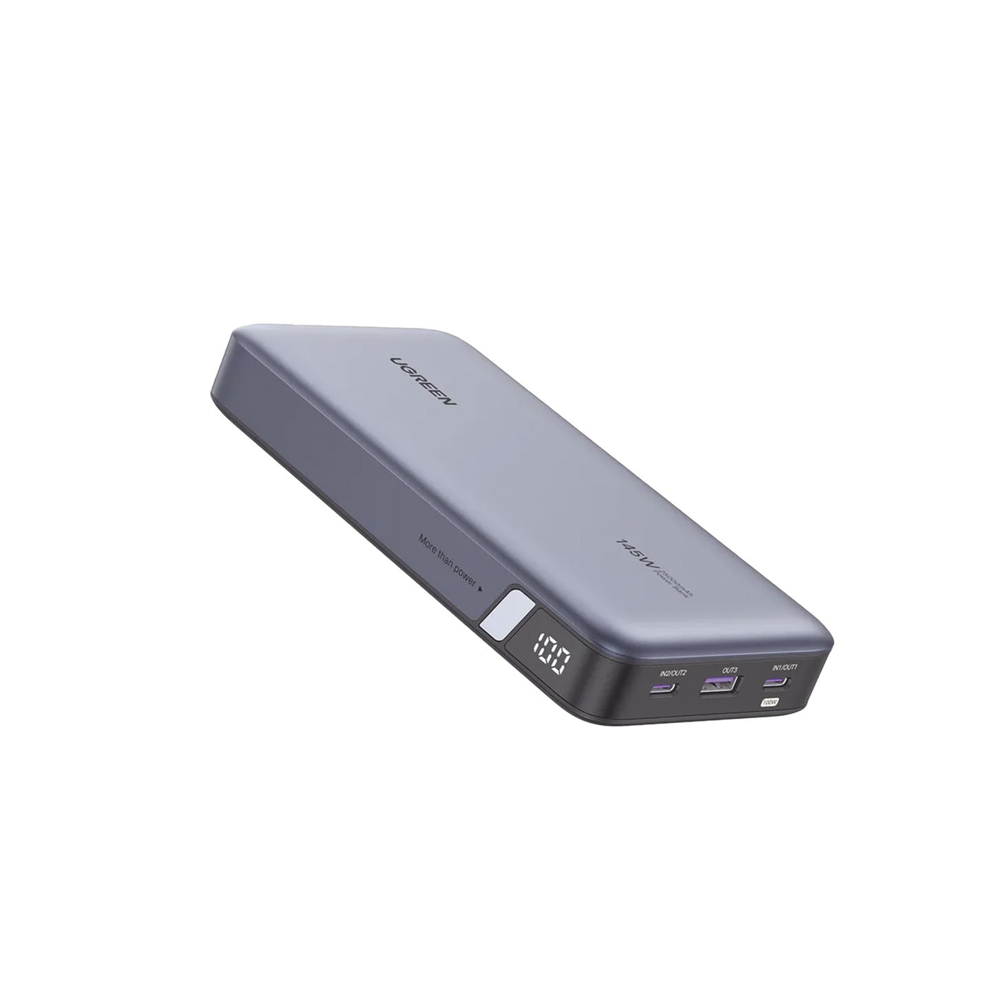 90597M - Power Bank de 25000mAh | 3 Salidas 145W Max. | USB-A + 2 USB-C | PD 3.0, QC3.0 | FCP | SCP | Pantalla Inteligente | Carcasa Ignifuga | Color Gris | Incluye Cable USB de 50cm | Carga tu Laptop de Manera Segura.