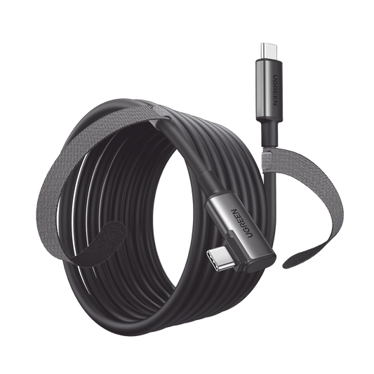 90629 Cable USB-C a USB-C (Cable Link) | 5 metros (16 pies) |  Transferencia de Alta Velocidad | Carga Rápida | Un Extremo Angulado | Caja de Aluminio | Nylon Trenzado.