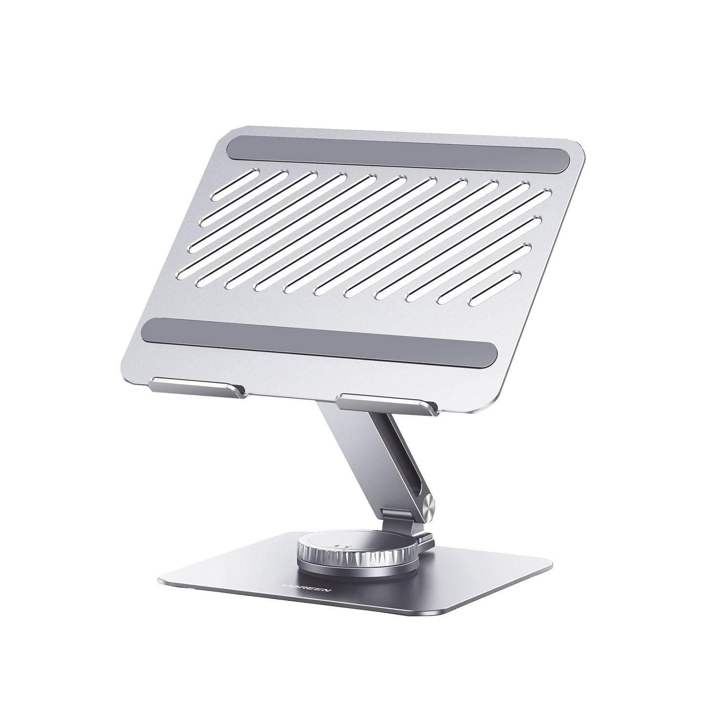 90849 - Soporte Giratorio de Aluminio para Laptop | Giratorio 360° | Función de Bloqueo | Soporta Laptops de 10 a 17.3''| Capacidad de Carga 5Kg | Excelente Estabilidad | Diseño Ergonómico | Altura y Angulo Ajustable | Plegable y Port&