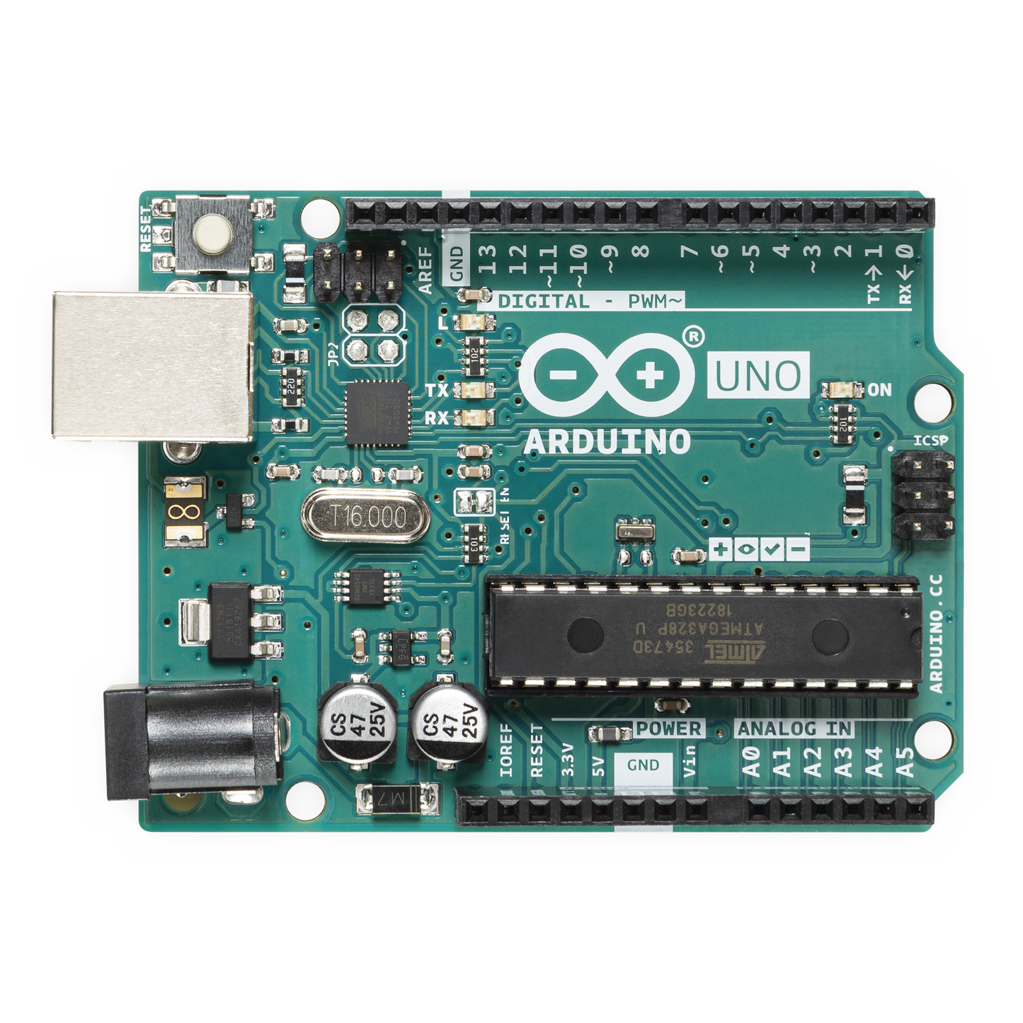 A-000066 - Placa de Desarrollo Arduino UNO R3 / Microcontrolador ATmega328P / 14 Pines Digitales / 6 Entradas Analógicas / USB-B / Compatibilidad Shields / Educación e Industria