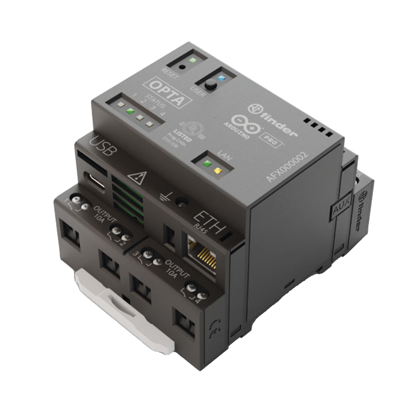 AFX-00002 - PLC Industrial Arduino Opta / Micro PLC IoT / Dual-core STM32H747XI / 8 Entradas Analógicas-Digitales / 4 Relés 10A / Ethernet / RS-485 / WiFi / Bluetooth / Programación IEC-61131-3 / IP20