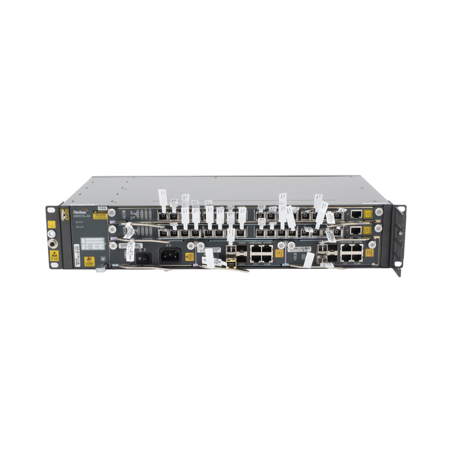AN5516-04-AC - OLT Carrier Class Modular GPON, 2 Ranuras, Incluye 2 Tarjetas de Servicio de 16 puertos GPON, (32 Modulos GPON C+ Incluidos) 1 Fuente de CA, 2 UR, Incluye Instalación de software UNM2000, (Interoperabilidad con ONU´s de Terceros sin Costo)