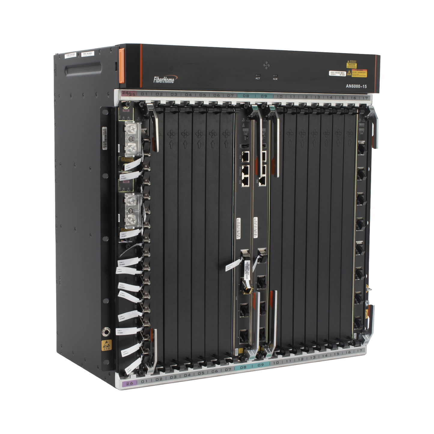 AN6000-15 - OLT Carrier Class Modular GPON, 14 Ranuras de Servicio, Incluye 1 Tarjeta de Servicio, Doble fuente -48Vcc, 11 UR, Gestión por UNM2000, CLI, Incluye Instalación de software UNM2000, (Interoperabilidad con ONU´s de Terceros sin Costo)