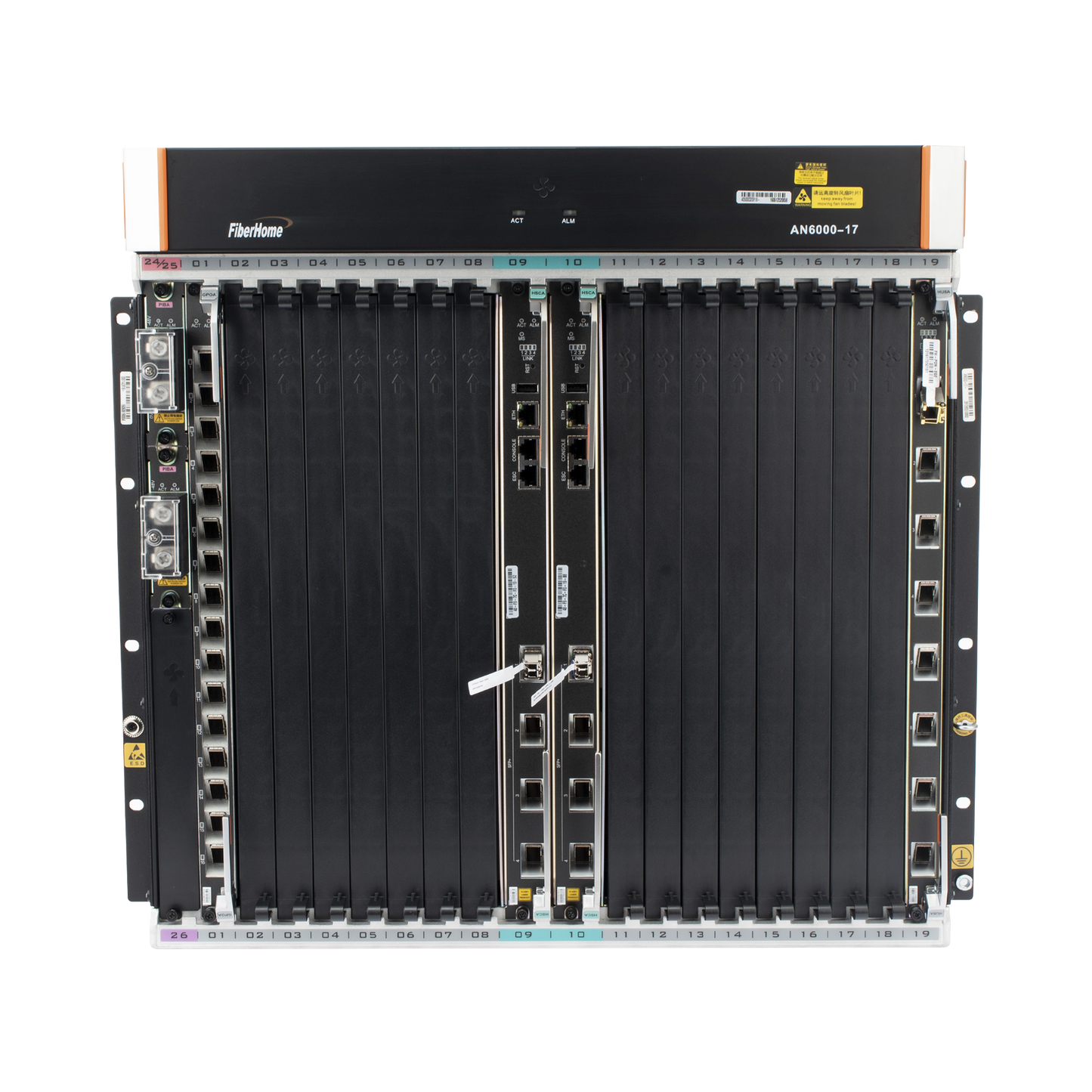 AN6000-17 - OLT Carrier Class Modular GPON, 16 Ranuras de Servicio, Incluye 1 Tarjeta de Servicio, crecimiento hasta 256 puertos GPON o 128 XGPON, Gestión por UNM2000, CLI, (Incluye Instalación de Software UNM2000)