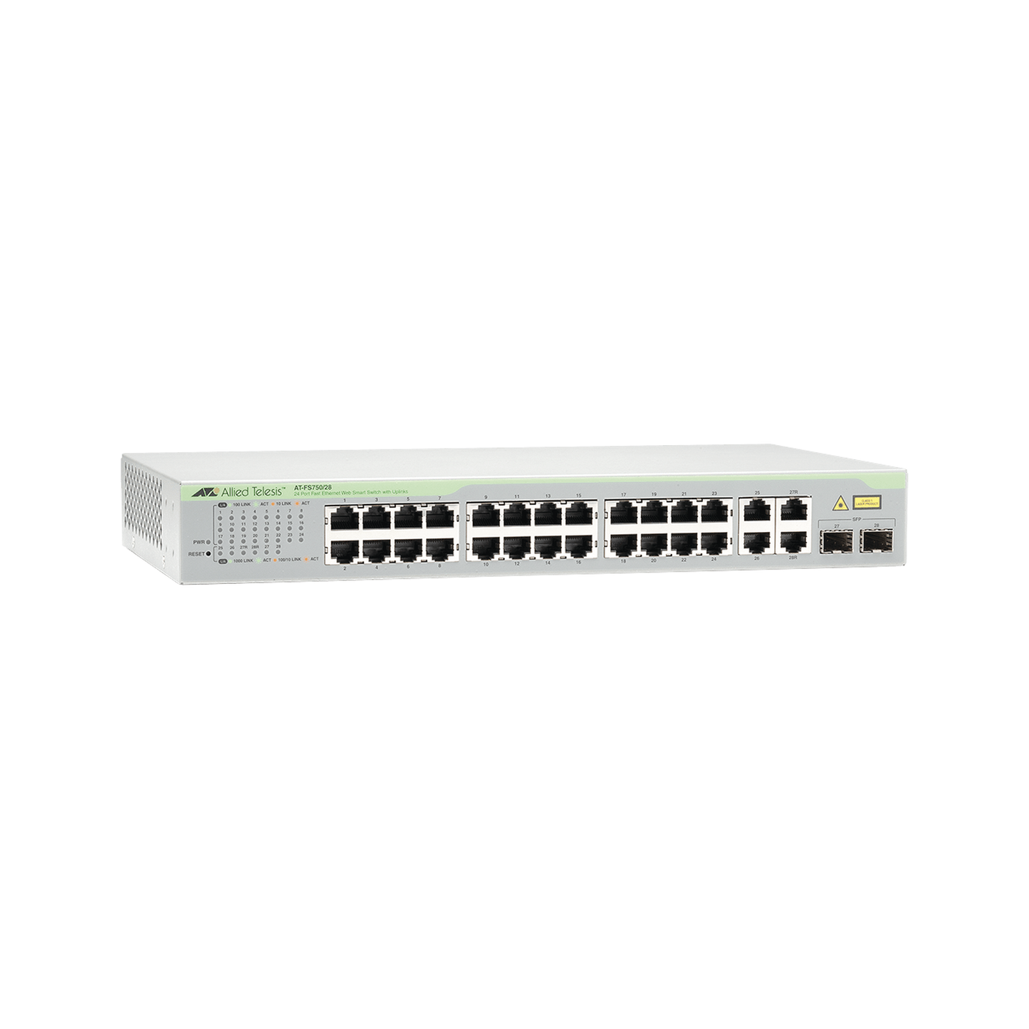 AT-FS750/28-10 Switch WebSmart de 24 puertos 10/100 Mbps + 2 puertos 10/100/1000 Mbps + 2 SFP Gigabit Combo