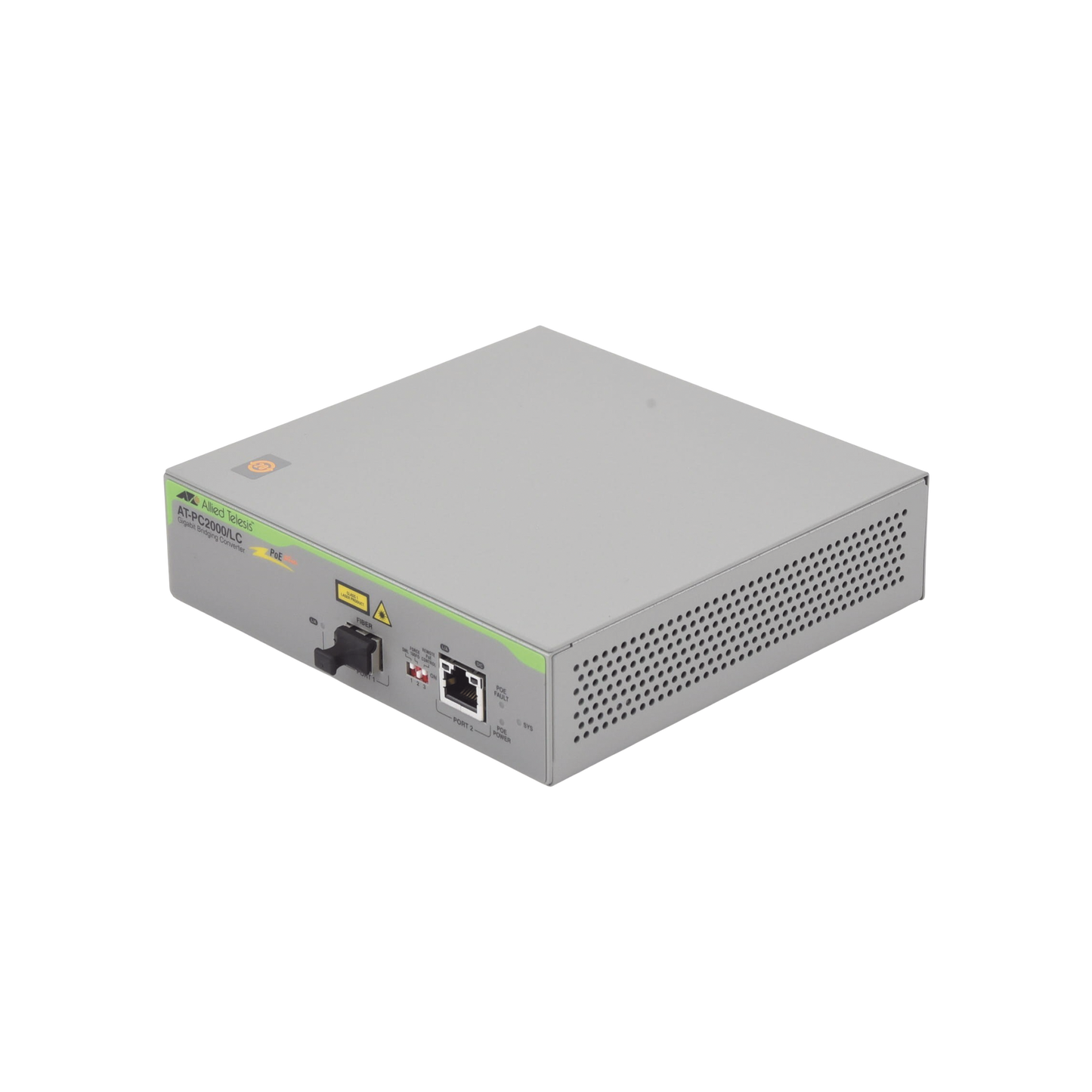 AT-PC2000/LC-960 Convertidor de medios Gigabit Ethernet PoE+ a fibra óptica, conector LC, multimodo (MMF), distancia hasta 550 m