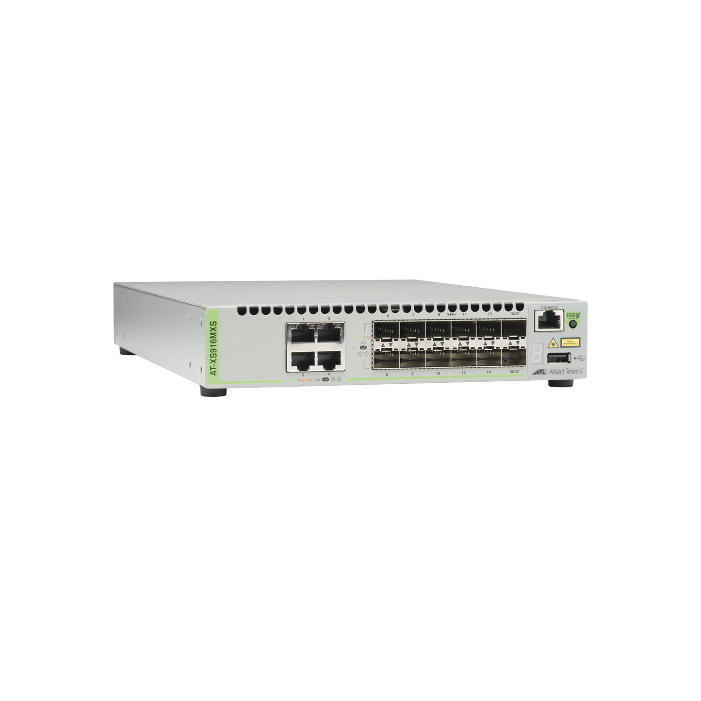 AT-XS916MXS-10 - Switch Capa 3 Stackeable 10 Gigabit , 12 puertos SFP/SFP+ 10G y 4 puertos 100/1000/10G Base-T (RJ-45)