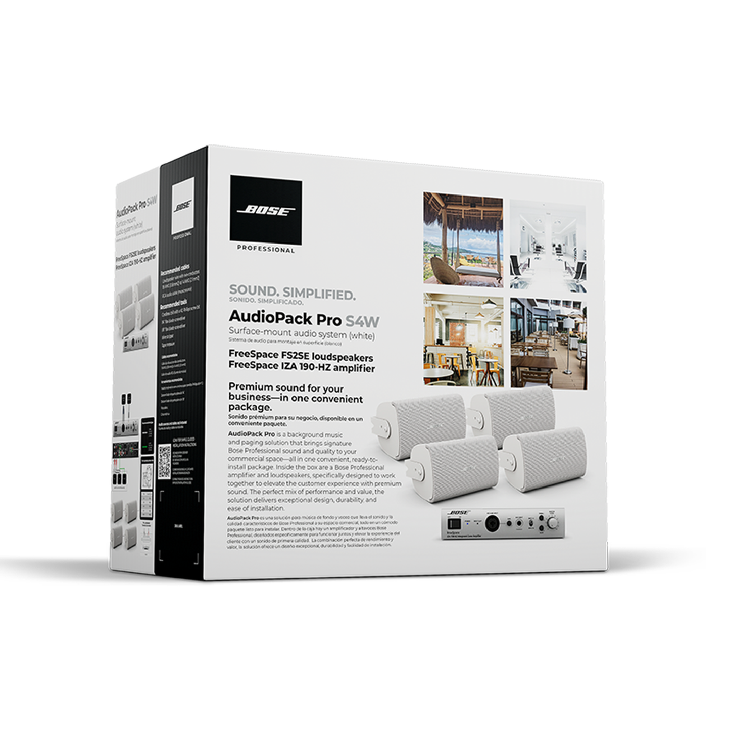 AUDIO-PACK-PRO-S4W - Kit All-in-One para audio Comercial | Incluye Amplificador y 4 Altavoces de Pared Freespace