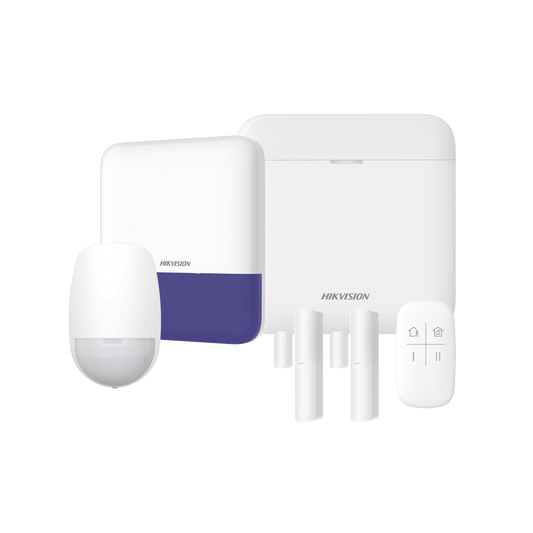 AXPRO-KIT (AX PRO) KIT de Alarma AX PRO / Incluye: 1 Hub con bateria de respaldo / 1 Sensores PIR / 2 Contactos Magnéticos / 1 Control Remoto / 1 Sirena Inalambrica Exterior / WiFi / Compatible con Hik-Connect P2P