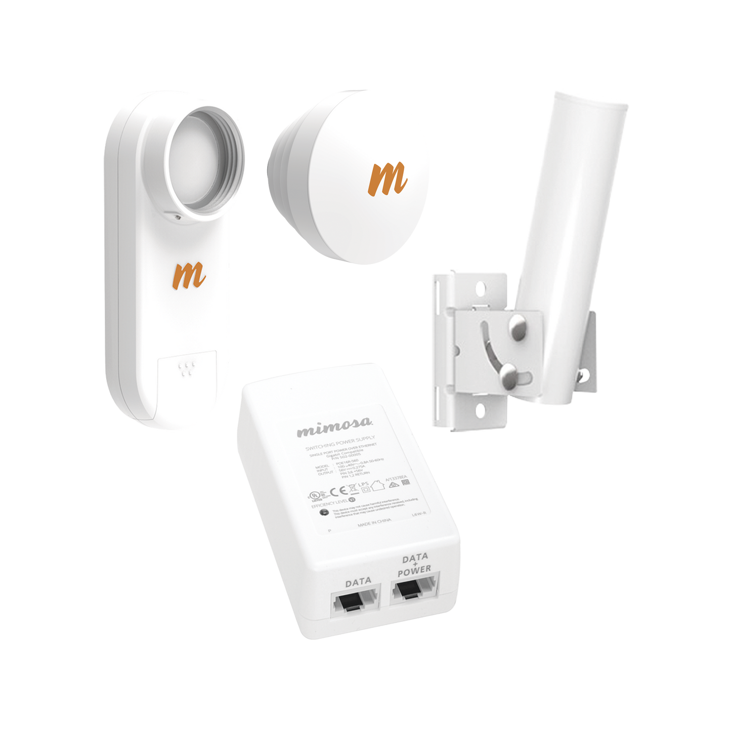 C5X-N16-PACK Kit de radios C5X, rango de frecuencia extendida (4.9 a 6.4 GHz), incluye inyector POE, montaje universal para tubo o poste Y una antena de 16 dBi