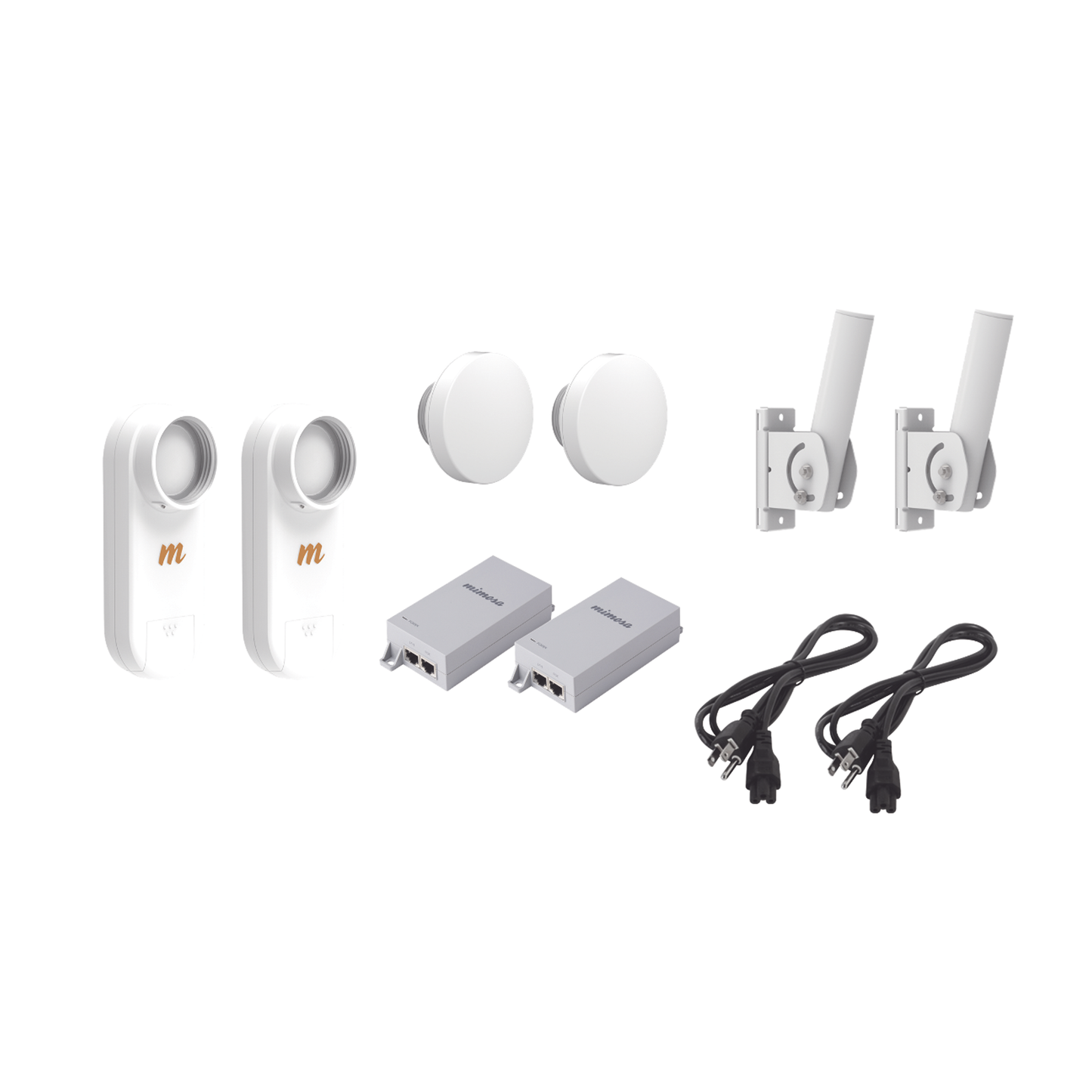 C5X-PTP-KIT1 Kit de 2 radios C5X con 2 antenas de (12 dBi), rango de frecuencia extendida (4.9 a 6.4 GHz), incluye inyector POE, cable de alimentación y 2 FLEXIMOUNT-XL para alineación, distancia de hasta 3 km