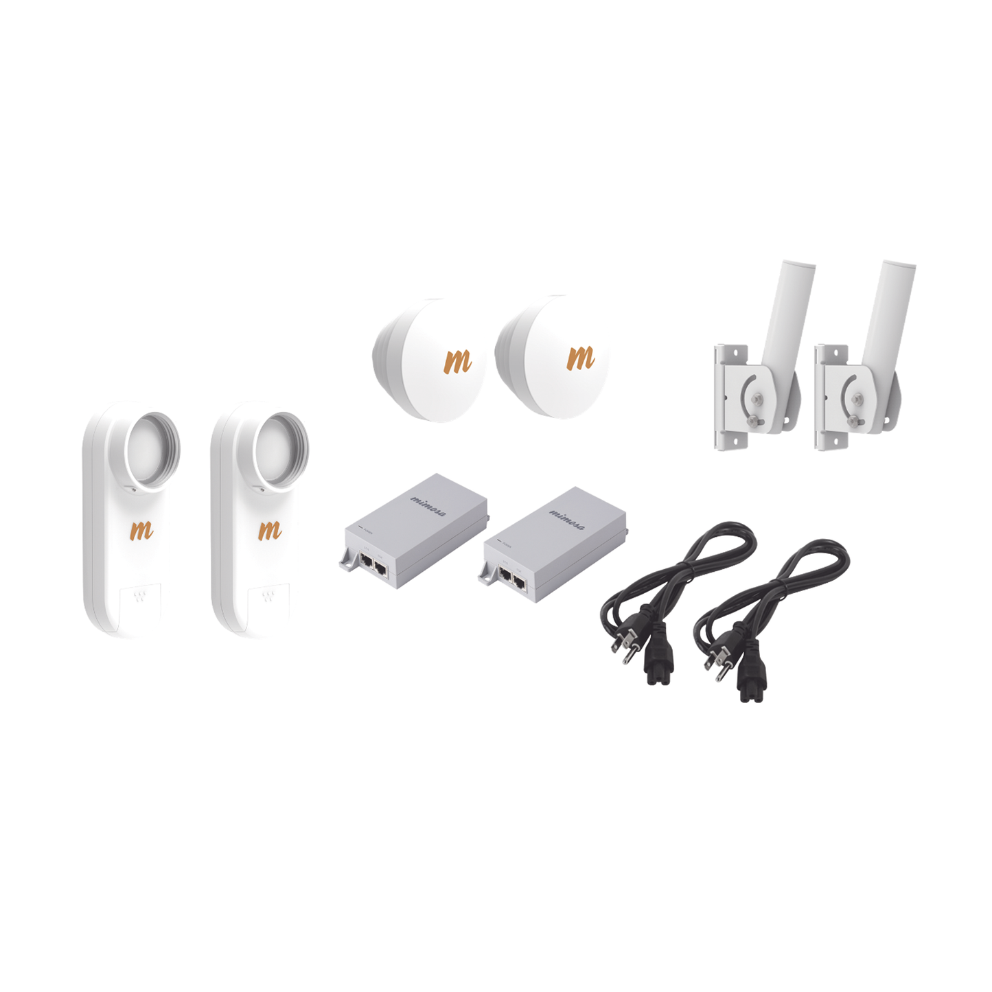 C5X-PTP-KIT2 Kit de 2 radios C5X con 2 antenas de (16 dBi), rango de frecuencia extendida (4.9 a 6.4 GHz), incluye inyector POE, cable de alimentación y 2 FLEXIMOUNT-XL para alineación, distancia de hasta 6 km