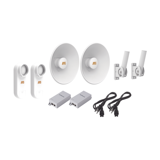 C5X-PTP-KIT4 Kit de 2 radios C5X / Con antena N5-X25-2PACK (25 dBi) / Frecuencia extendida (4.9 a 6.4 GHz) / Incluye inyector POE / cable de alimentación y 2 FLEXIMOUNT-XL de / Ideal para hasta 10 km