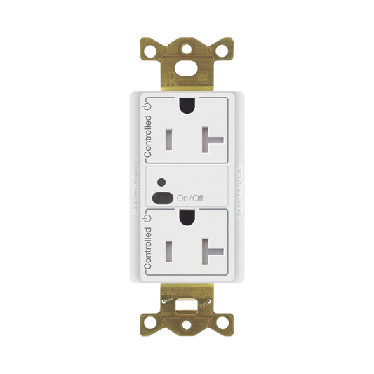 CAR2S20DTRWH Receptáculo inalámbrico Lutron VIVE / 20 A, control inteligente en los 2 conectores.
