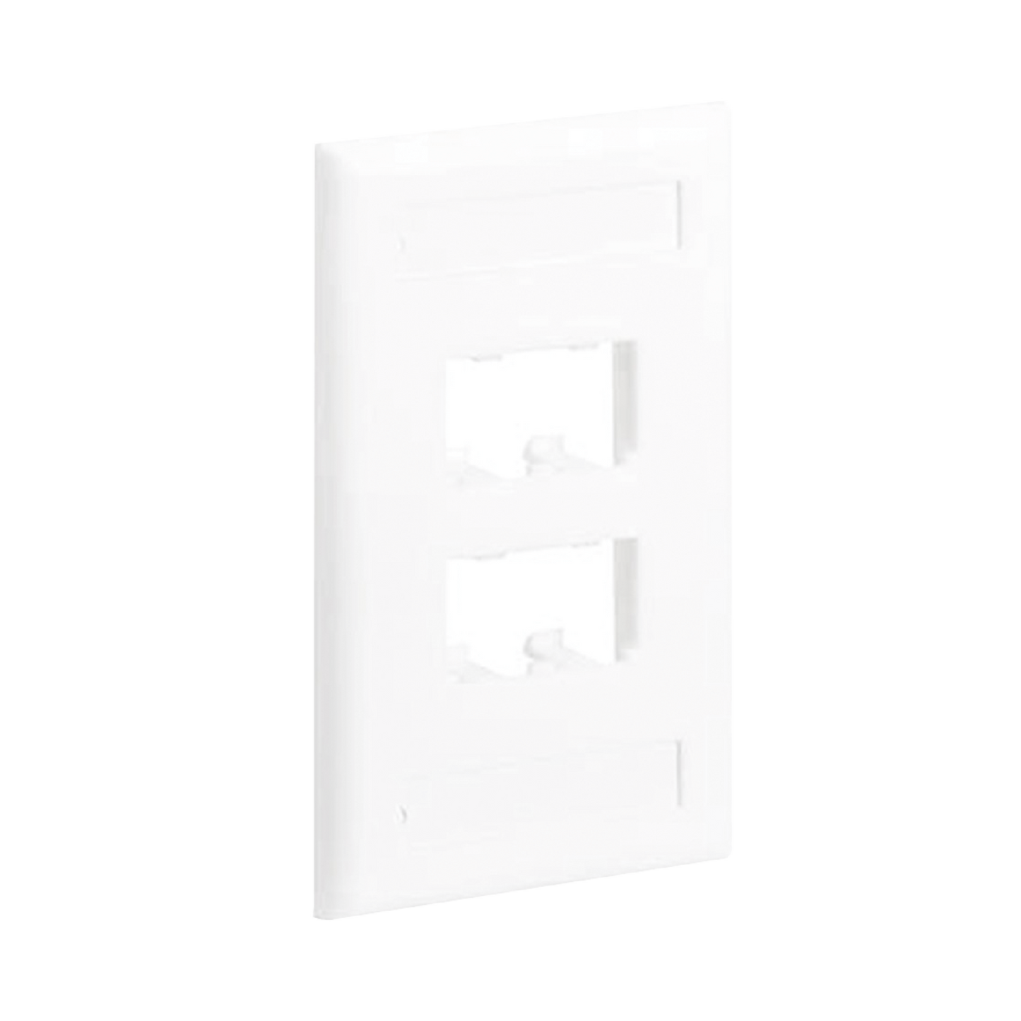CFPL4WHY - Placa de Pared Vertical Cl�sica, Salida Para 4 Puertos Mini-Com, Con Espacios Para Etiquetas, Color Blanco