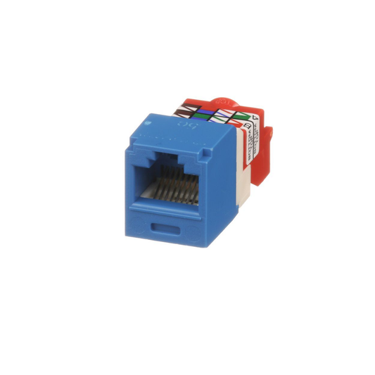 CJ5E88TBU Conector Jack RJ45 Estilo T, Mini-Com, Categoría 5e, de 8 posiciones y 8 cables, Color Azul