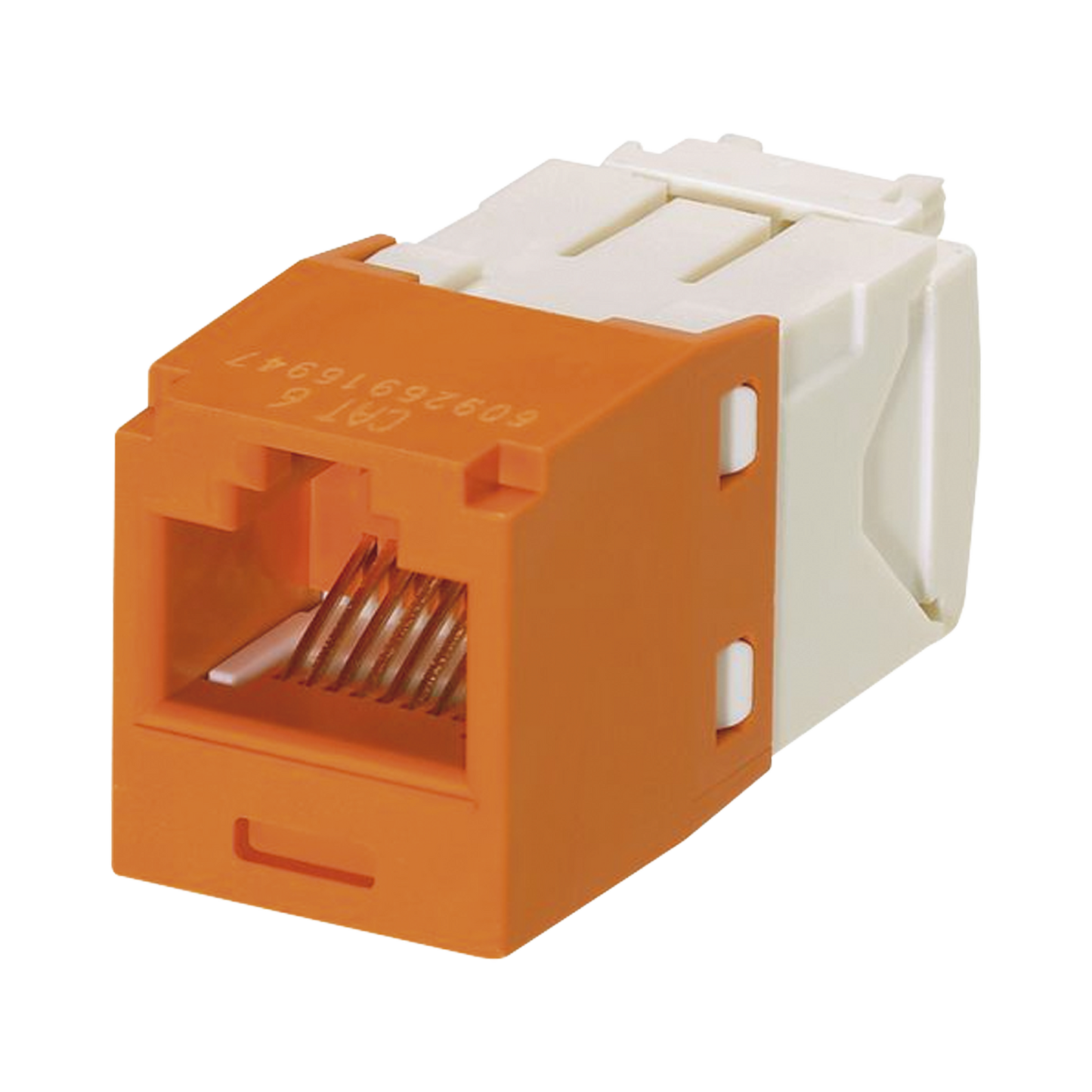 CJ688TGOR Conector Jack RJ45 Estilo TG, Mini-Com, Categoría 6, de 8 posiciones y 8 cables, Color Naranja